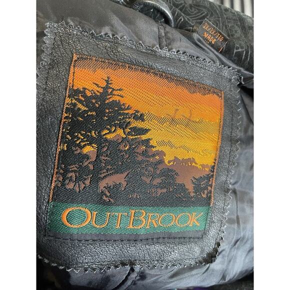 Vintage 80s Outbrook Leather Trench Coat Car Jacket Navajo Tribal Size 2XL - Picture 3 of 10